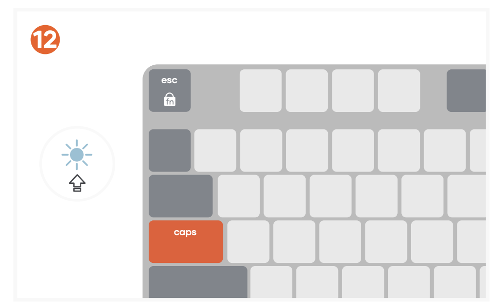SM3 Slim Mechanical Backlit Bluetooth Keyboard | ST-KSM3LT-EN (Light) ST-KSM3DK-EN (Dark) Quick Start Guide step 13: Sleep mode and backlight behavior