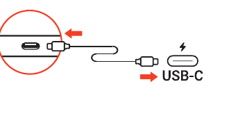 Diagram showing a USB-C cable being inserted into the USB-C port on the top edge of the SM3 keyboard, with a USB-C label and arrow indicating the connection direction
