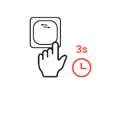 Diagram showing the Wired Mode key with a hand pressing and holding it, and a clock icon indicating 3 seconds hold time