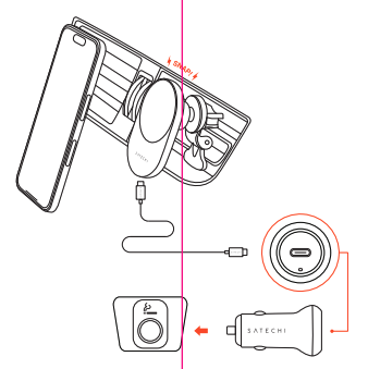 Qi2 Wireless Car Charger setup diagram