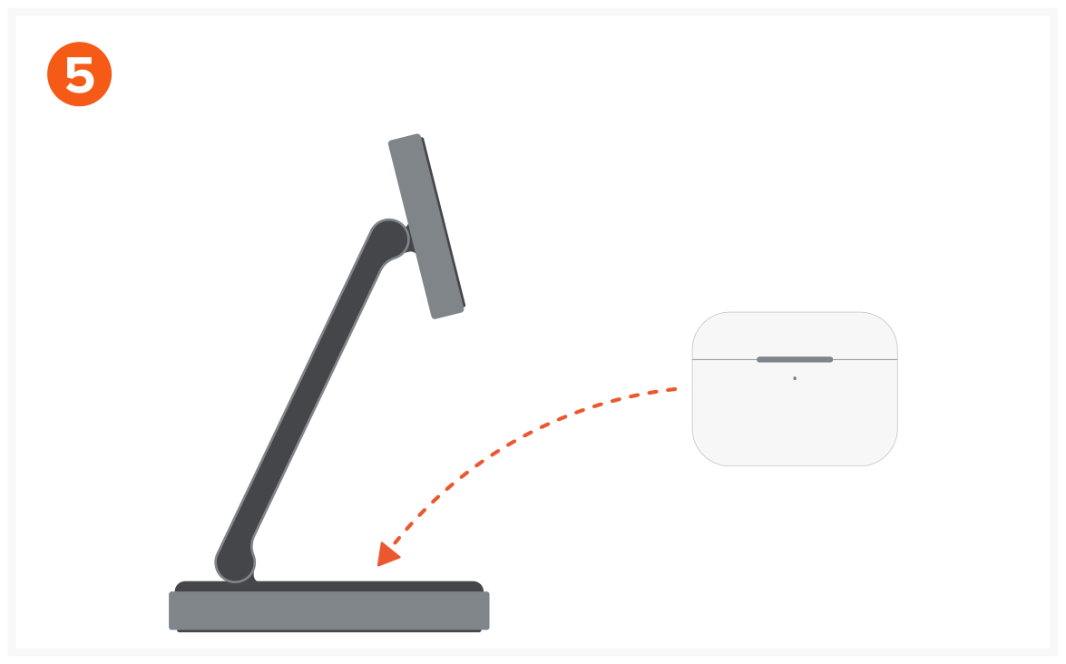 2-in-1 Foldable Qi2 Wireless Charging Stand (ST-Q21FM) Quick Start Guide step 5: Place AirPods onto the charging pad to begin charging.