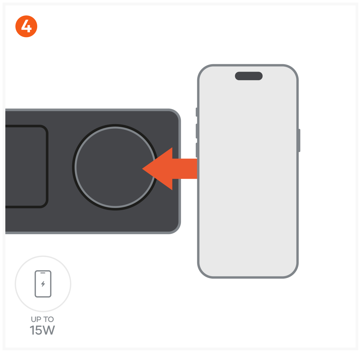 Qi2 Trio Wireless Charging Pad (ST-QTPM-EA) Quick Start Guide step 4: Place a compatible device on the Qi2 charger to begin charging.