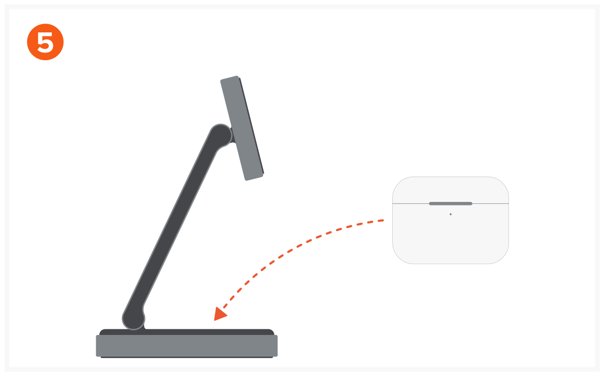 3-in-1 Foldable Qi2 Wireless Charging Stand (ST-Q31FM-EA) Quick Start Guide step 5: Place AirPods onto the charging pad to begin charging.