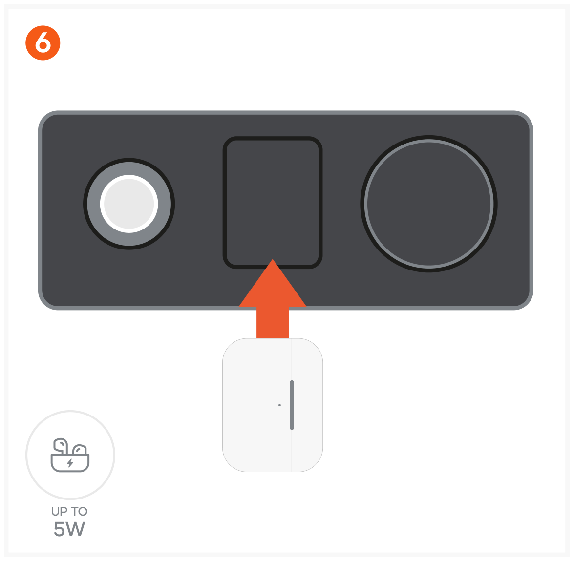 Qi2 Trio Wireless Charging Pad (ST-QTPM-EA) Quick Start Guide step 6: Place AirPods onto the charging pad to begin charging.