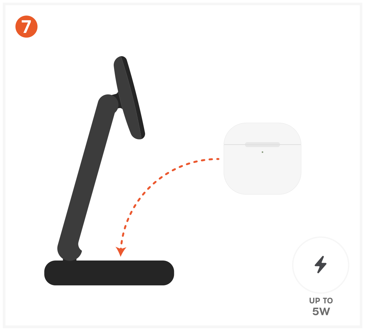 3-in-1 Foldable Wireless Charging Stand with Qi2 25W (ST-Q25F31C-EA) Quick Start Guide step 7: Charge Your AirPods (5W Wireless Pad)