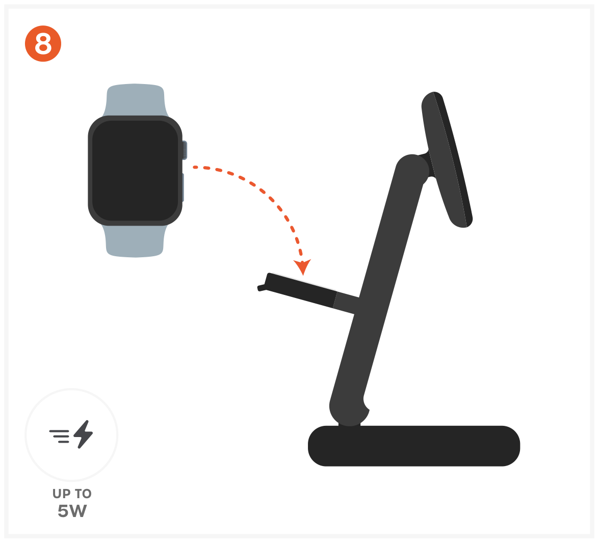 3-in-1 Foldable Wireless Charging Stand with Qi2 25W (ST-Q25F31C-EA) Quick Start Guide step 8: Charge Your Apple Watch (Up to 5W Fast Charging)