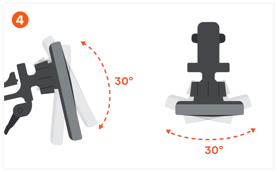 Qi2 Wireless Car Charger (ST-Q2CCM) Quick Start Guide step 4: Once the Charger is mounted you can adjust its viewing angle by 30 degrees.