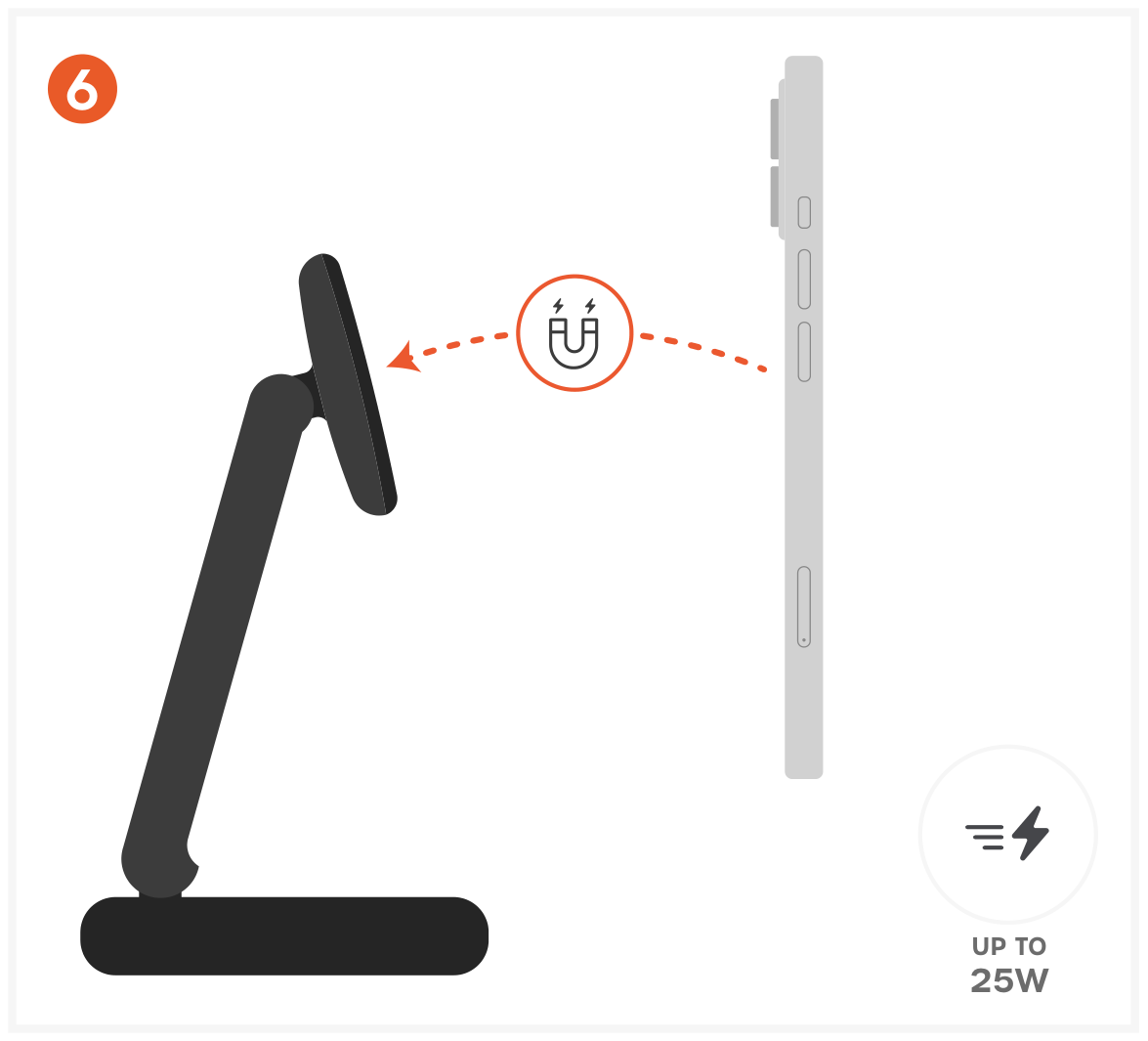 3-in-1 Foldable Wireless Charging Stand with Qi2 25W (ST-Q25F31C-EA) Quick Start Guide step 6: Charge Your Phone (Qi2 25W)