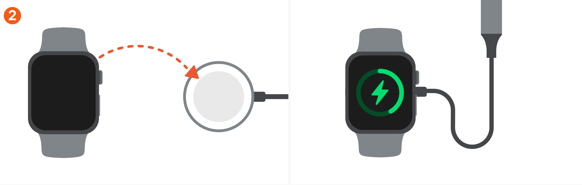 USB-C Charging Cable for Apple Watch (ST-QCAWM) Quick Start Guide step 2: Place your Apple Watch on the magnetic charger; you should see the charging indicator animation.