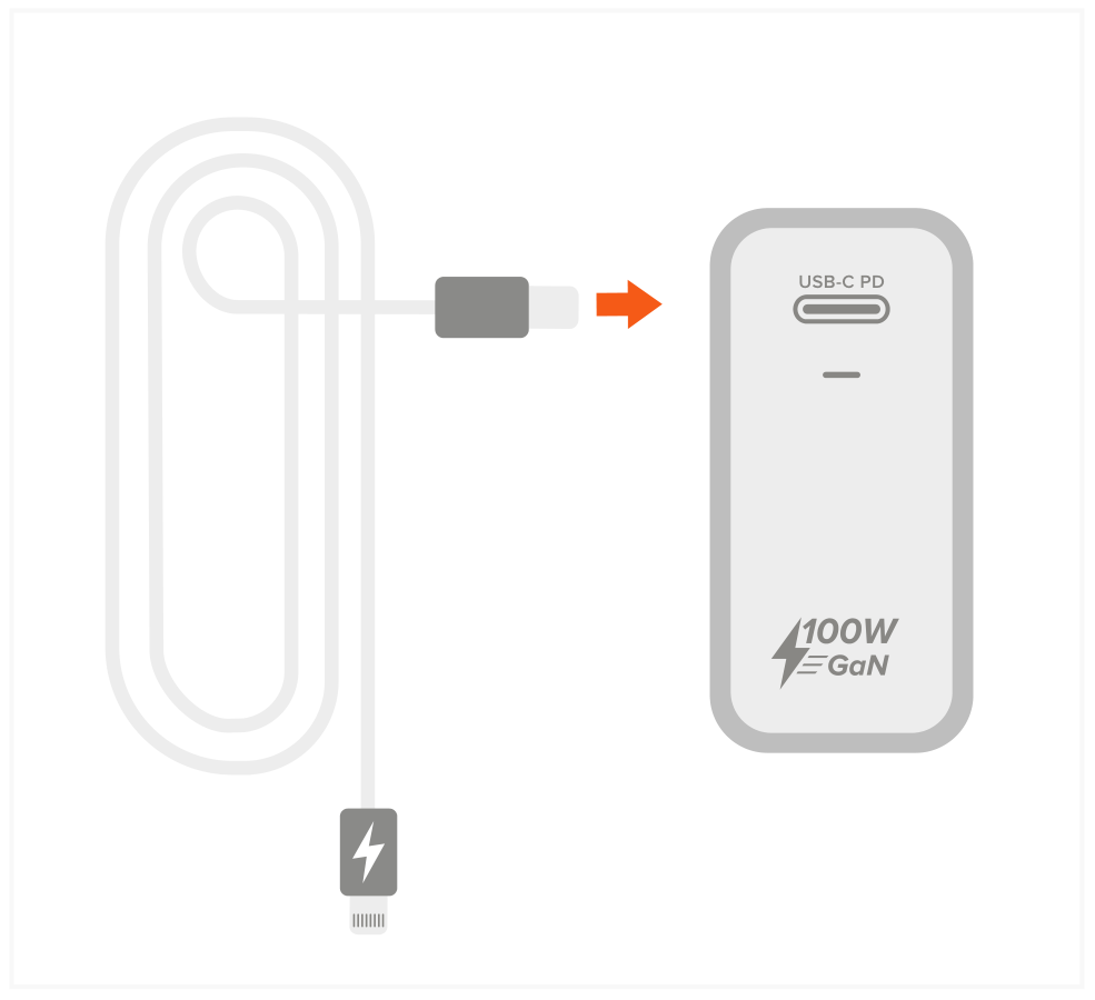 100W USB-C PD Wall Charger (ST-UC100WSM) Quick Start Guide step 2: Plug in cable (sold separately) to charger’s USB-C PD port.