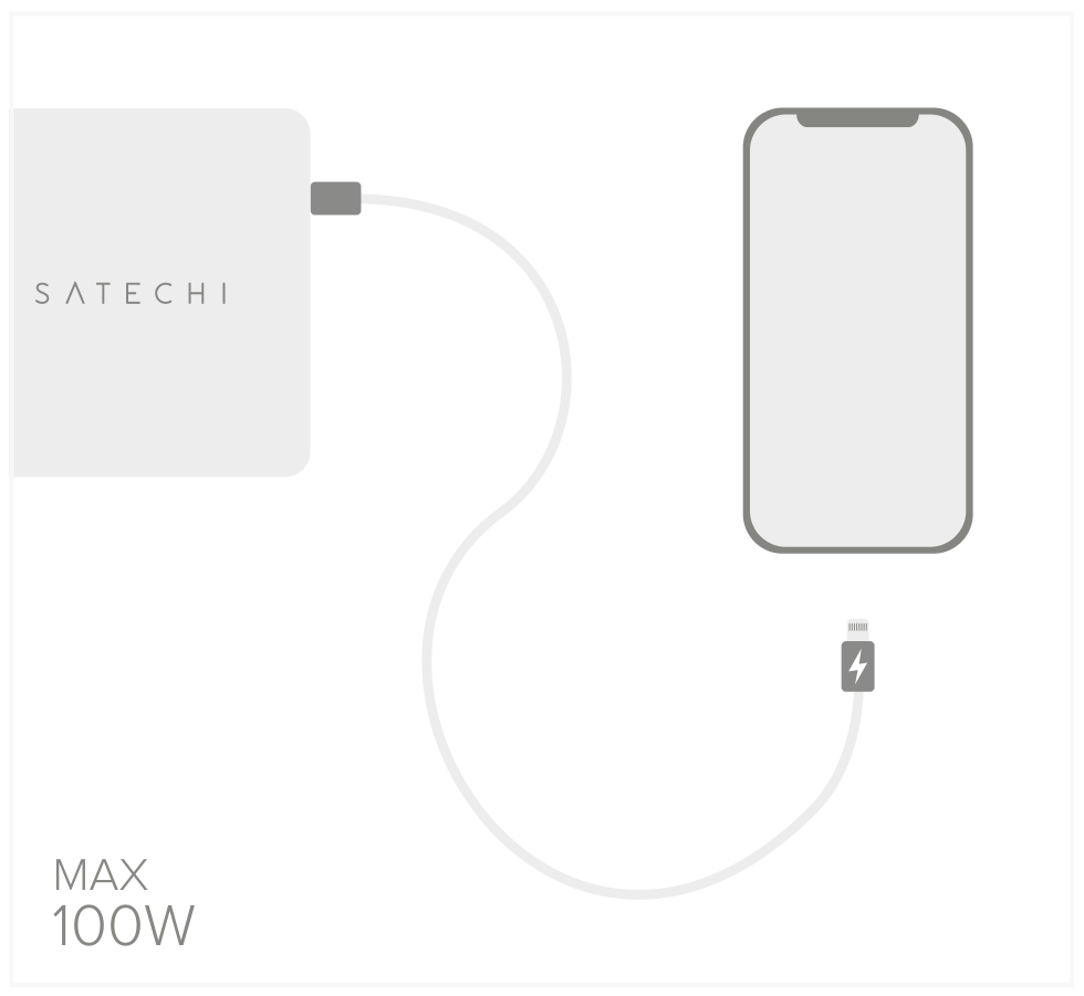 100W USB-C PD Wall Charger (ST-UC100WSM) Quick Start Guide step 3: Connect and charge an USB-C laptop, tablet, or smartphone, up to 100W.