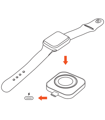 Plugging in the Satechi USB-C Magnetic Charging Dock for Apple Watch and placing the Apple Watch face-up on the magnetic charging module