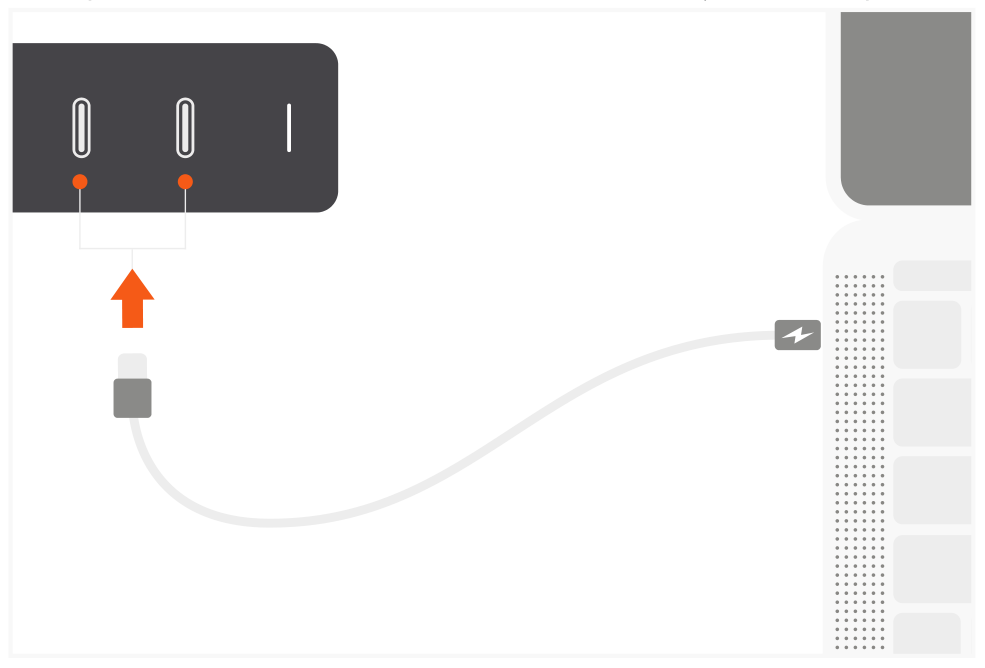 100W USB-C PD Compact GaN Charger (ST-TC100GM) Quick Start Guide step 2: Power a USB-C laptop by connecting to one of the charger's PD ports - up to 100W with a single device connecte