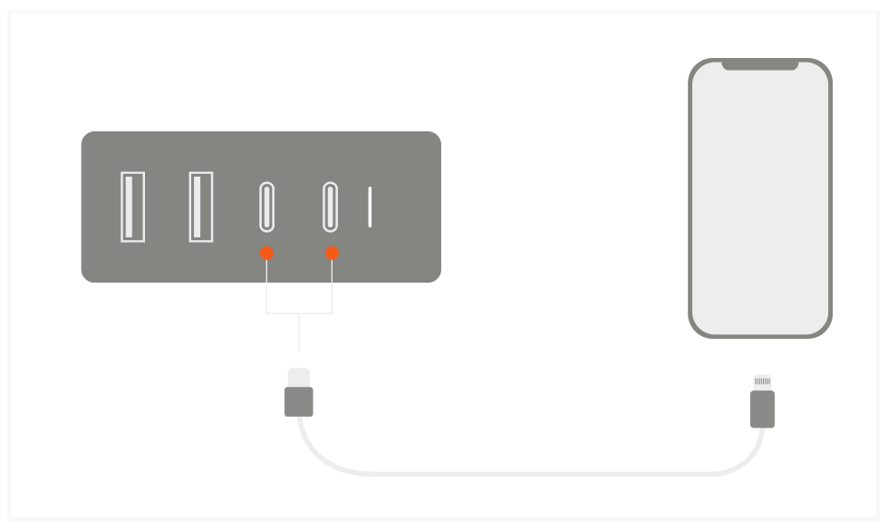 108W Pro USB-C PD Desktop Charger (ST-TC108WM) Quick Start Guide step 5: Fast charge USB-C PD devices using an Apple MFi-Certified USB-C to Lightning cable.