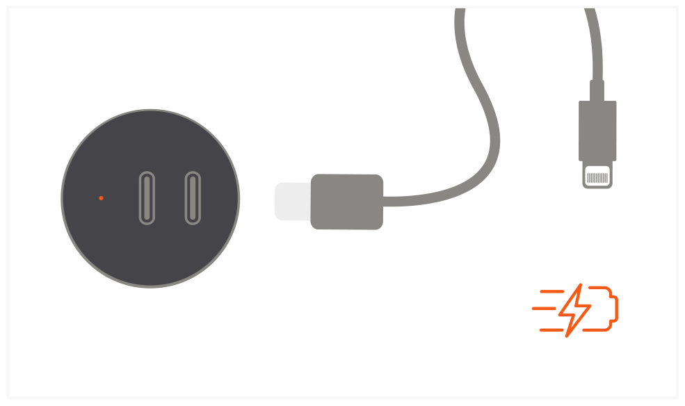 40W Dual USB-C PD Car Charger (ST-U2C40CCM) Quick Start Guide step 4: Supports fast charging with USB-C to Lightning cable (sold separately).