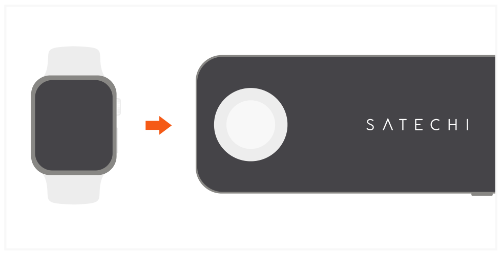 Quatro Wireless Power Bank (ST-UC10WPBM) Quick Start Guide step 4: Place an Apple Watch, display side up, on the module to begin charging.