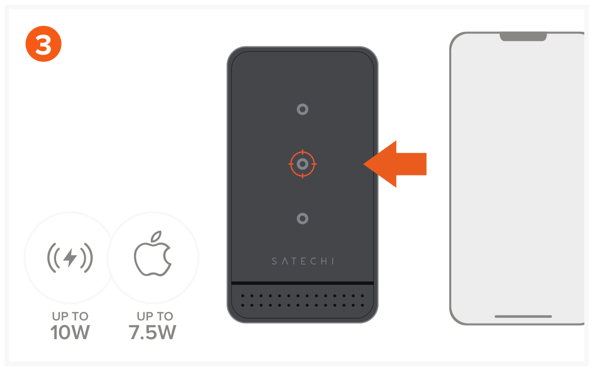 Duo Wireless Charger Power Stand (ST-UCDWPBSM) Quick Start Guide, Setup steps step 3: Place your phone, in portrait mode or lying flat on the wireless charger.