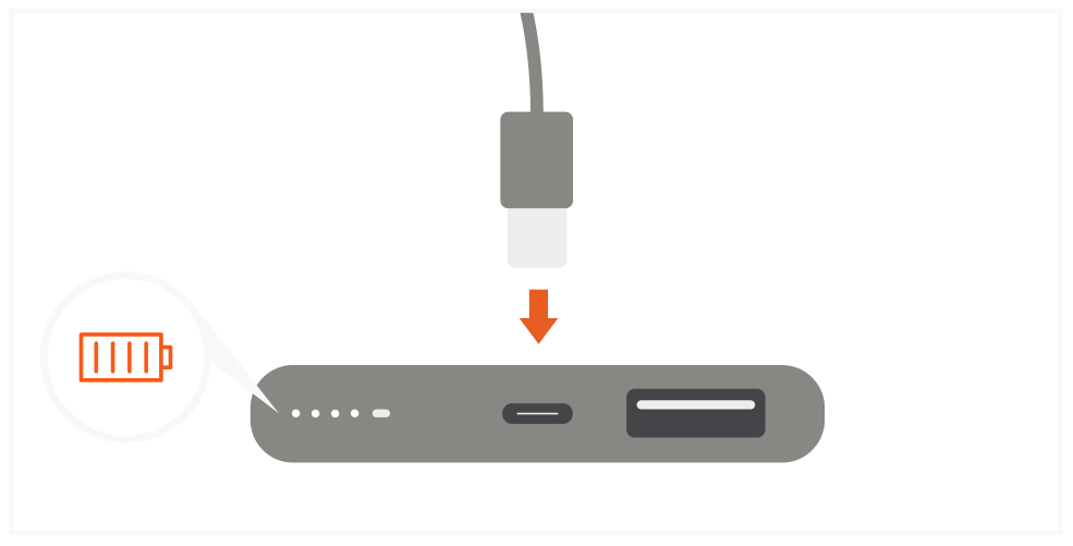 Quatro Wireless Power Bank (ST-UC10WPBM) Quick Start Guide step 1: Before use, please fully charge the Quatro Power Bank via USB-C port using its included cable.