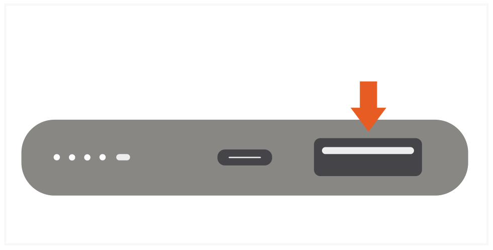 Quatro Wireless Power Bank (ST-UC10WPBM) Quick Start Guide step 6: Use the USB-A port to charge an extra USB device – such as an iPhone or AirPods.