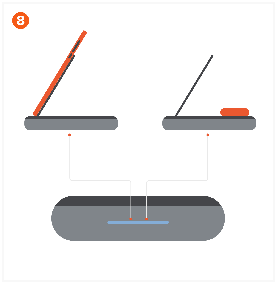 Duo Wireless Charger Power Stand (ST-UCDWPBSM) Quick Start Guide, Charging step 8: When one wireless device is charging at a time, the Blue LED light will show a breathing effect, confirming th