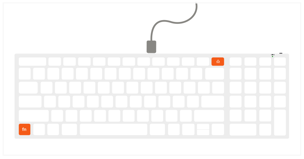 Slim X2 Bluetooth Backlit Keyboard (ST-BTSX2M) Quick Start Guide step 5: The keyboard can be used in wired mode by pressing "Fn + Eject" while the cable is connected.