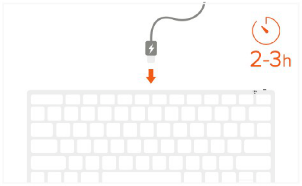 Slim X1 Bluetooth Backlit Keyboard (ST-BTSX1M) Quick Start Guide step 4: To recharge, connect the keyboard to a powered USB-C port using the included cable. Charge for 2-3 h