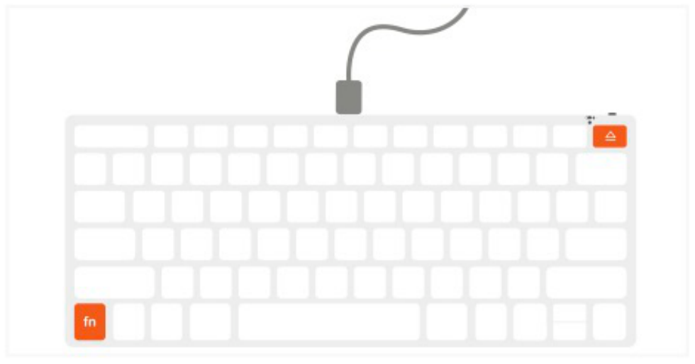 Slim X1 Bluetooth Backlit Keyboard (ST-BTSX1M) Quick Start Guide step 5: The keyboard can be used in wired mode by pressing "Fn + Eject" while the cable is connected.