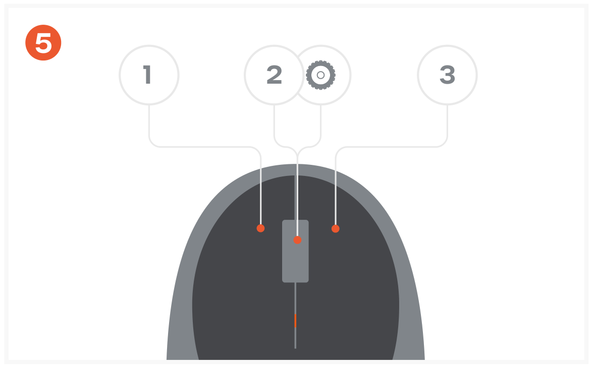M1 Wireless Mouse (ST-ABTCMS) Quick Start Guide step 5: The mouse is equipped with 3 buttons and a scroll wheel.