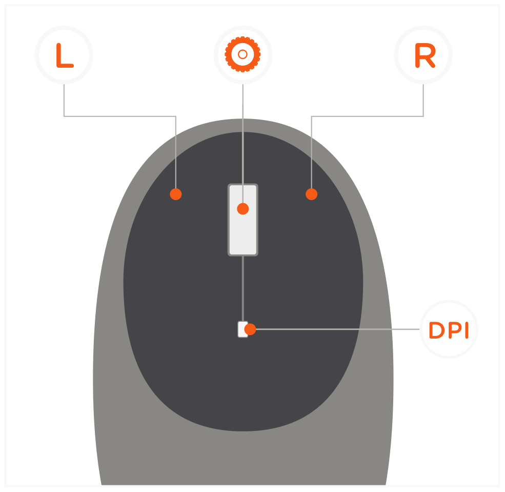 C1 USB-C Wired Mouse (ST-AWUCMM) Quick Start Guide step 3: The mouse is equipped with left/right buttons, scroll wheel, and an adjustable DPI button.