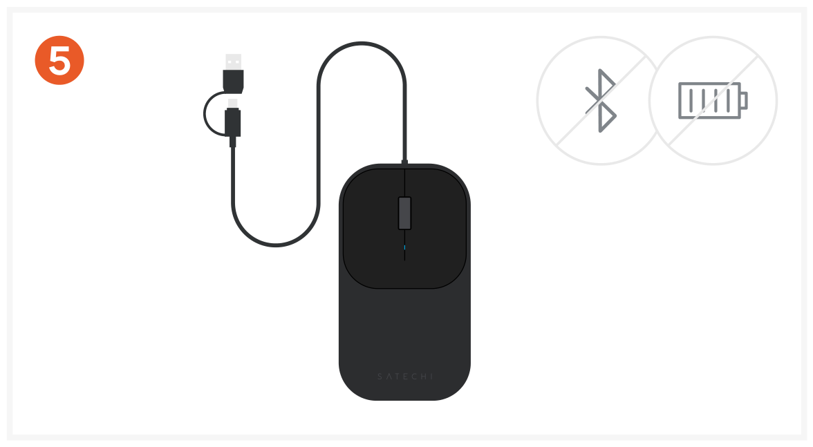 Slim LX Wired Mouse (ST-MULXC) Quick Start Guide step 5: Wired Connection Mode