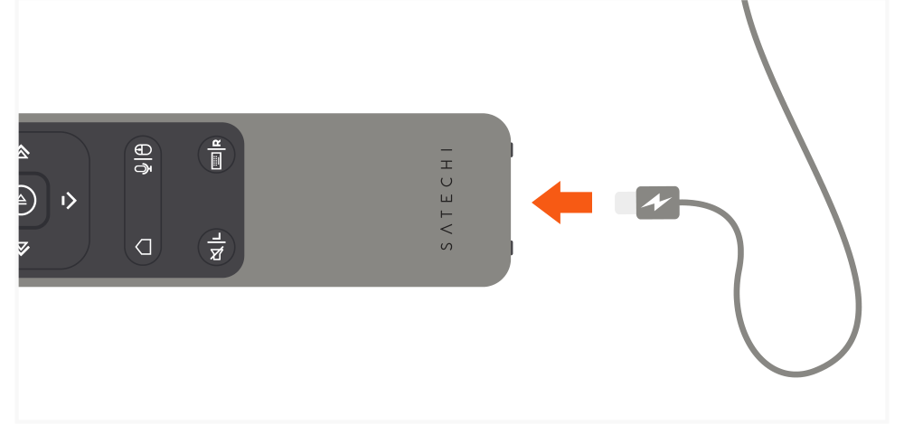 R2 Bluetooth Multimedia Remote Control (ST-BTMR2M) Quick Start Guide step 8: To recharge the remote, connect to a powered USB-C port using the included cable. Flashing red light indicates