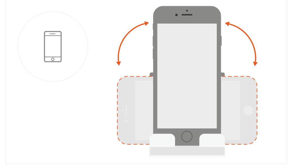 R1 Aluminum Hinge Holder Foldable Stand (ST-R1 / ST-R1M / ST-R1K / ST-R1B) Quick Start Guide step 4: Stream YouTube videos on your iPhone and watch in landscape, portrait or flat orientation.