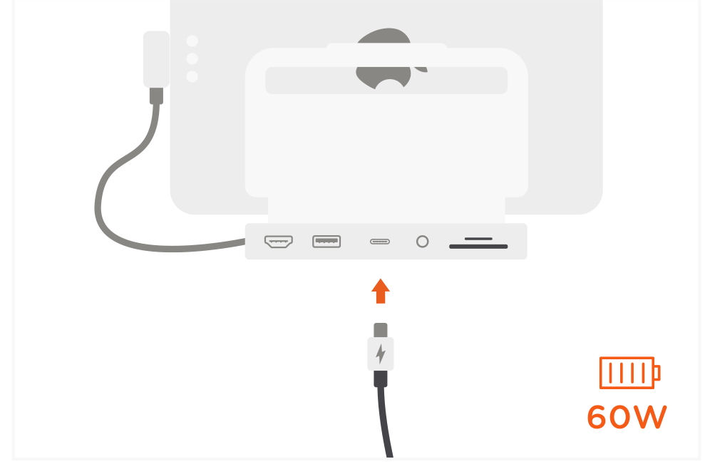 Aluminum Stand & Hub for iPad Pro (ST-TCSHIPM) Quick Start Guide step 2: Connect a USB-C charging cable (not included) to the USB-C PD port – up to 60W.
