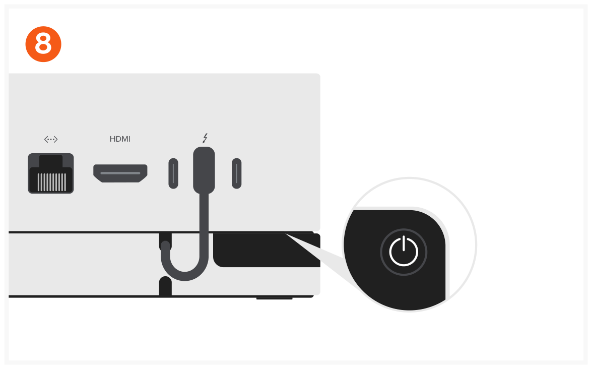 Mac Mini M4 Stand & Hub with SSD Enclosure (ST-GNMMES) Quick Start Guide step 8: Easily access the power button through the cutout.