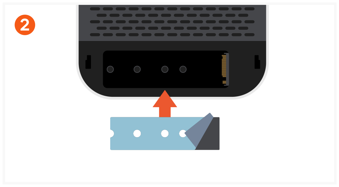 Mac Mini M4 Stand & Hub with SSD Enclosure (ST-GNMMES) Quick Start Guide step 2: Before installing NVMe SSD, first apply the included thermal tape.