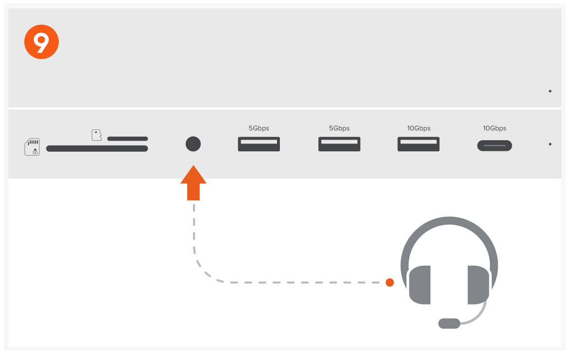 Stand & Hub for Mac Mini / Studio with NVMe SSD Enclosure (ST-GMMSHS) Quick Start Guide step 9: Connect headphones to the audio jack port.