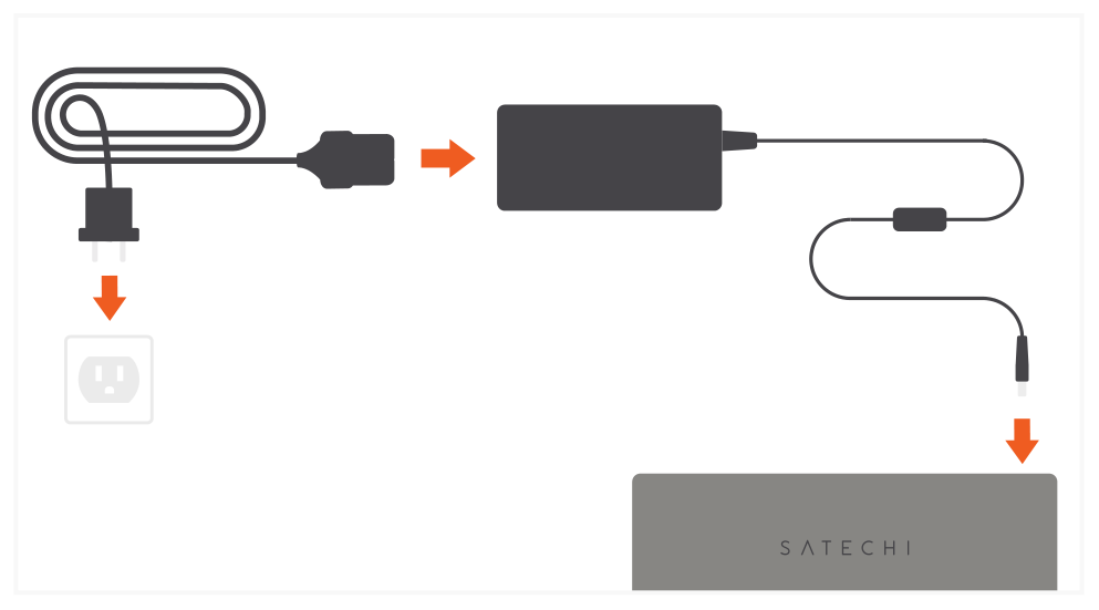 Thunderbolt 4 Dock (ST-UCT4DM) Quick Start Guide step 1: Connect the power adapter from the dock's DC input port directly to a wall outlet.