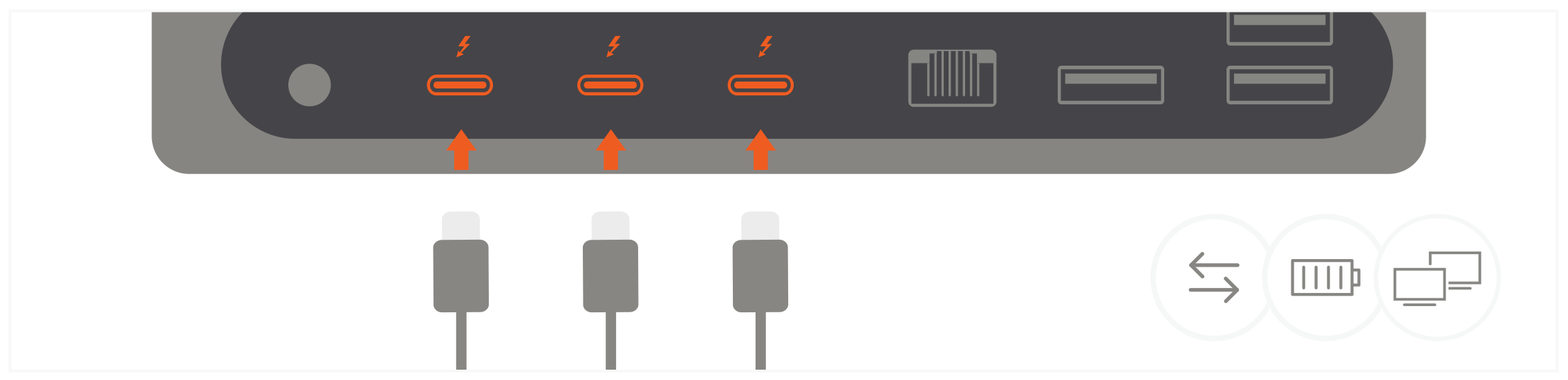 Thunderbolt 4 Dock (ST-UCT4DM) Quick Start Guide step 3: Connect up to three USB-C devices to the dock's Thunderbolt 4 ports.