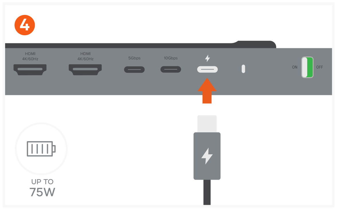 Dual Dock Stand - Docking Station with NVMe SSD Enclosure (ST-DDSM) Quick Start Guide step 4: Use the USB-C PD port to charge your device up to 75W.