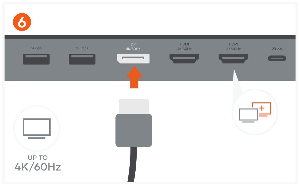 Dual Dock Stand - Docking Station with NVMe SSD Enclosure (ST-DDSM) Quick Start Guide step 6: Use DisplayPort cable to connect to a DisplayPort-enabled monitor.