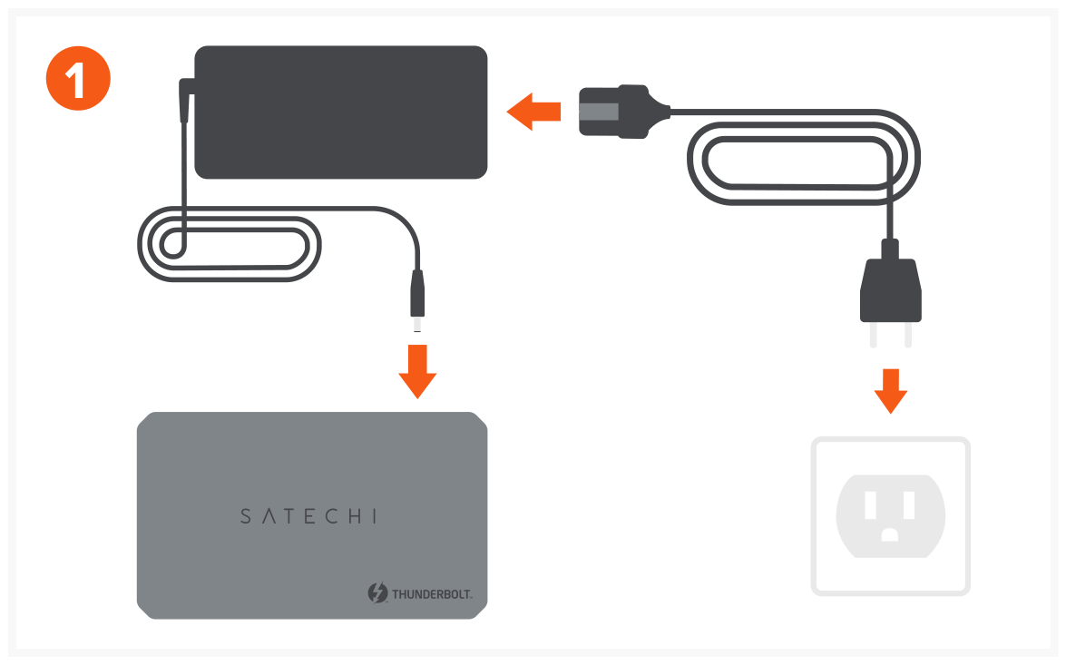 Thunderbolt 4 Slim Hub Pro (ST-HT4SHM-US / -EU) Quick Start Guide step 1: Connect the power adapter from the Hub’s DC port directly to a wall outlet.