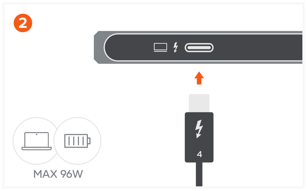 Thunderbolt 4 Slim Hub Pro (ST-HT4SHM-US / -EU) Quick Start Guide step 2: Using the included Thunderbolt 4 cable, connect the hub to your host device from its Thunderbolt 4 host port l