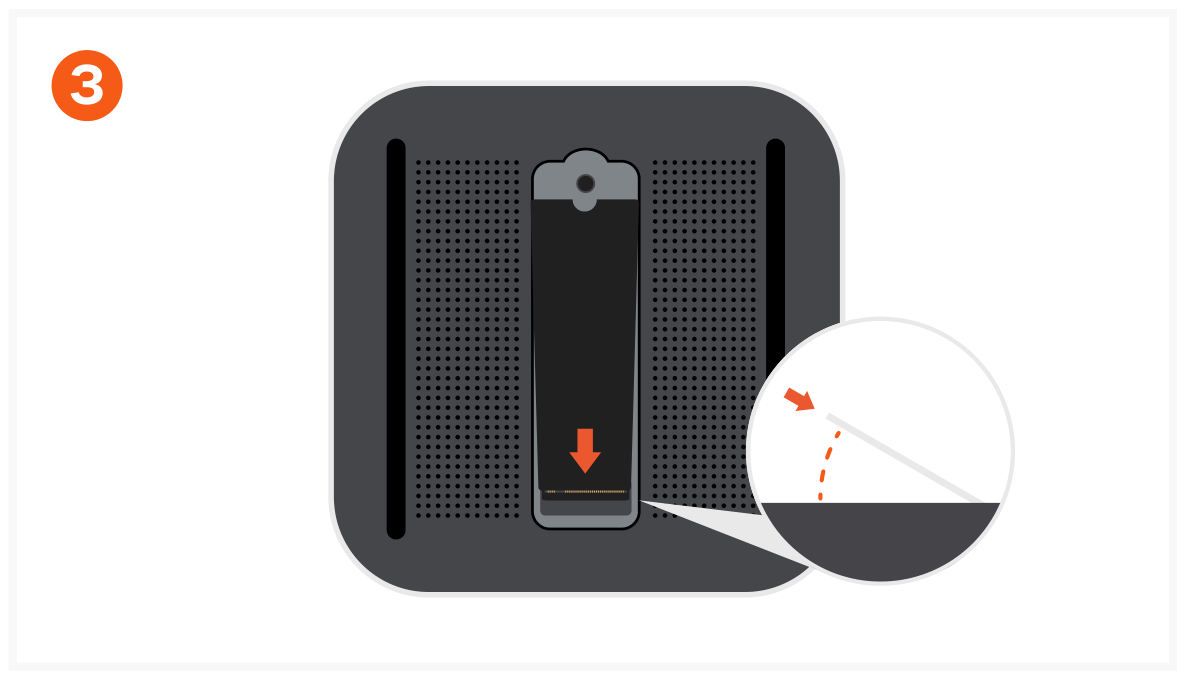 Thunderbolt 5 CubeDock™ with SSD Enclosure (ST-DT5CES-US / -EU / -AU) Quick Start Guide step 3: Insert the SSD at a slight angle (35-45°) and ensure it is fully seated in the PCIe slot. SSD not included