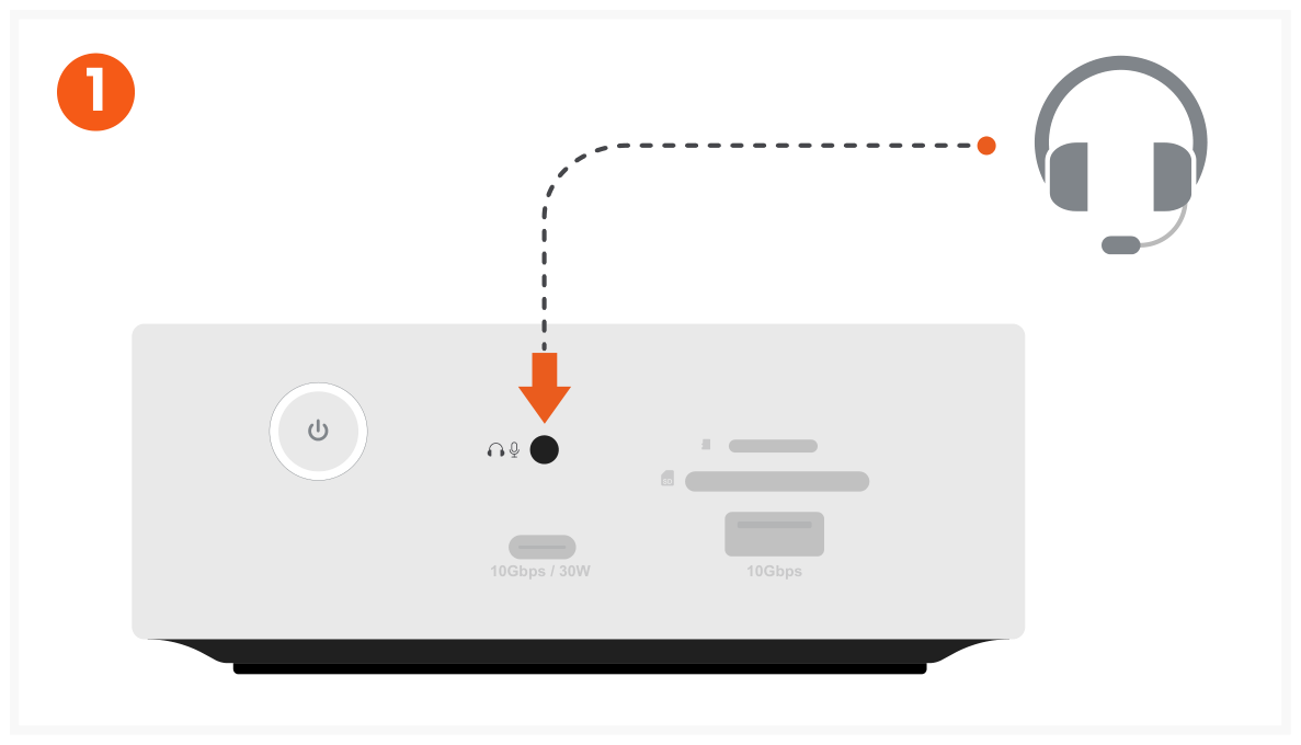 Thunderbolt 5 CubeDock™ with SSD Enclosure (ST-DT5CES-US / -EU / -AU) Quick Start Guide step 1: 3.5mm Input/Output Audio Jack support earphones and headsets with built-in Microphones.
