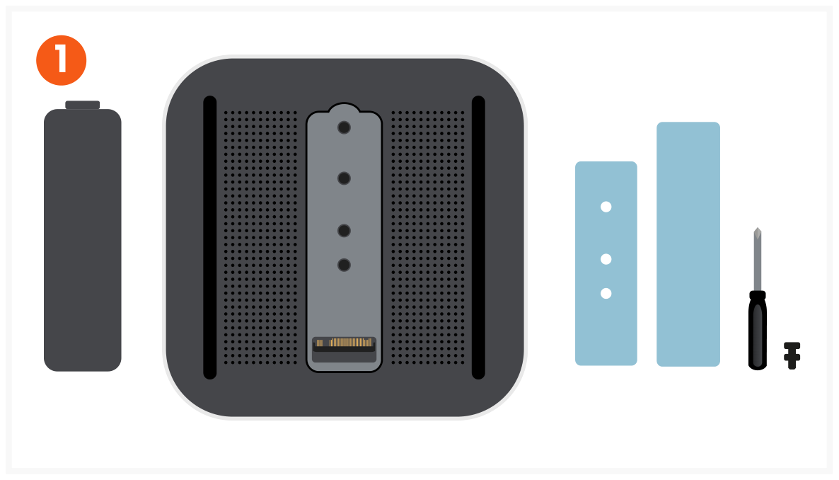 Thunderbolt 5 CubeDock™ with SSD Enclosure (ST-DT5CES-US / -EU / -AU) Quick Start Guide step 1: Remove the SSD enclosure cover from the bottom of the CubeDock. Prepare the accessories: screwdriver, screw, t