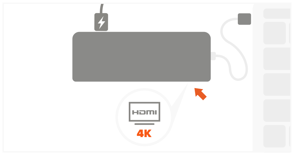 Type-C Multimedia Adapter (ST-TCMM8PAS / ST-TCMM8PAM) Quick Start Guide step 3: Use HDMI cable to connect external monitor to HDMI port. Display will be mirrored on HDMI monitor.