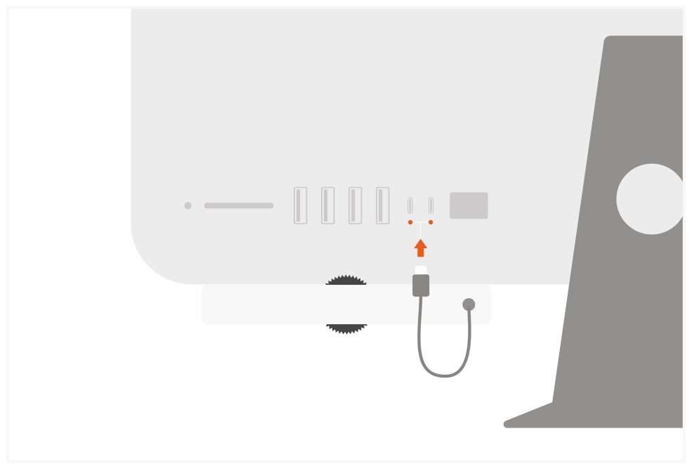 Aluminum Type-C Clamp Hub Pro (ST-TCIMHS / ST-TCIMHM) Quick Start Guide step 4: Plug The Clamp Hub USB-C cable into your iMac's Thunderbolt 3 port.