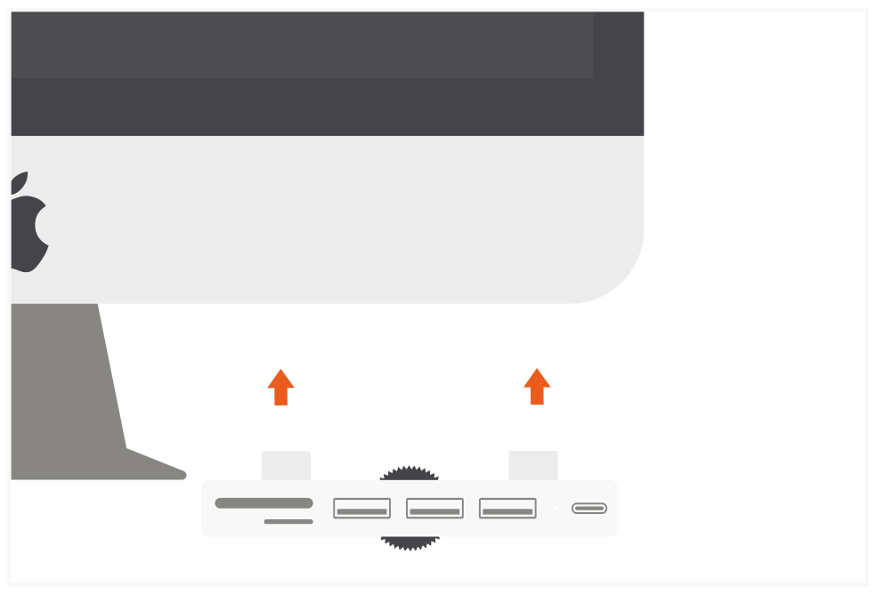 Aluminum Type-C Clamp Hub Pro (ST-TCIMHS / ST-TCIMHM) Quick Start Guide step 2: Insert the Clamp Hub Pro in the air vents on the bottom side of your iMac.