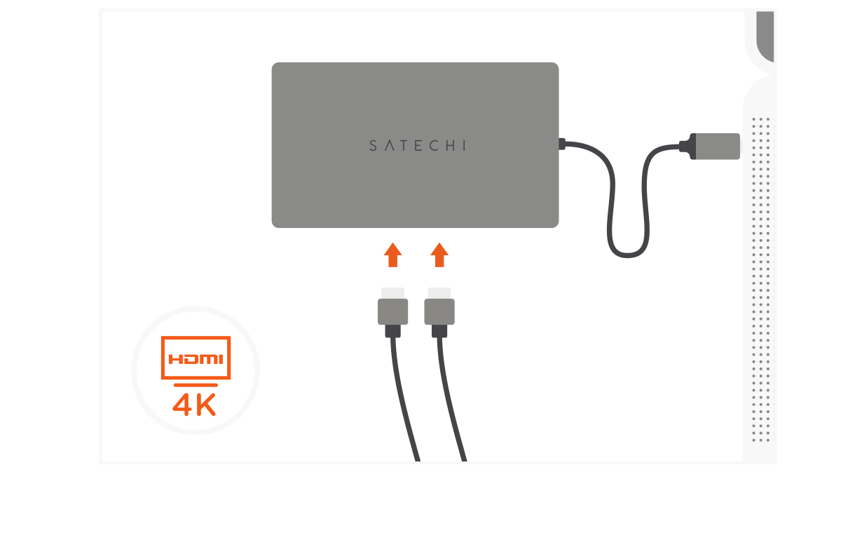 USB-C Multimedia Adapter M1 (ST-UCM1HM) Quick Start Guide step 2: Connect two HDMI-enabled monitors for dual 4K HDMI display output.