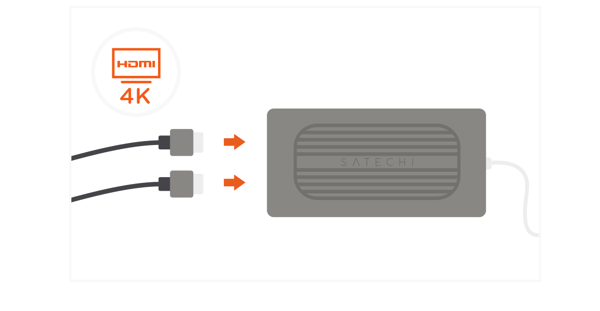 USB-C Multiport MX Adapter (ST-UCMXAM) Quick Start Guide step 2: Connect two HDMI-enabled monitors for dual 4K HDMI display output.